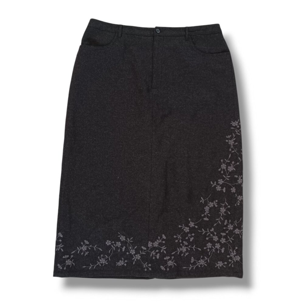 Eddie Bauer Women's Maxi Skirt Gray Wool Blend Modest Back Slit Plus Size 18 P